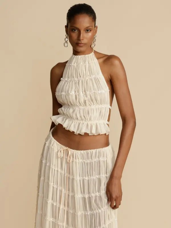 Conjunto de Cropped e Saia Longa Chiffon Drapeado Lana - Ziora