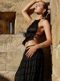 Conjunto de Cropped e Saia Longa Drapeado Luana Preto - Ziora