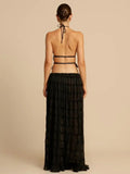 Conjunto de Cropped e Saia Longa Drapeado Luana Preto - Ziora