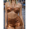 Conjunto Feminino Metalizado Carnaval Top Tomara que Caia com Nó e Shorts Cintura Alta Premium - Innovare