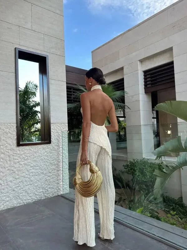 Conjunto Plissado Blusa Assimétrica e Calça Pantalona Mina - Ziora