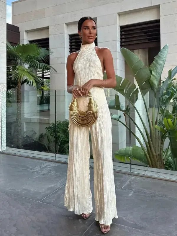 Conjunto Plissado Blusa Assimétrica e Calça Pantalona Mina - Ziora