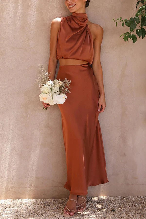 Conjunto Top e Saia Cetim Liso Sottile - Ziora