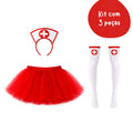 Fantasia de Enfermeira Kit 3 Peças com Saia de Tule Vermelha, Tiara e Meias para Carnaval e Festas - Innovare