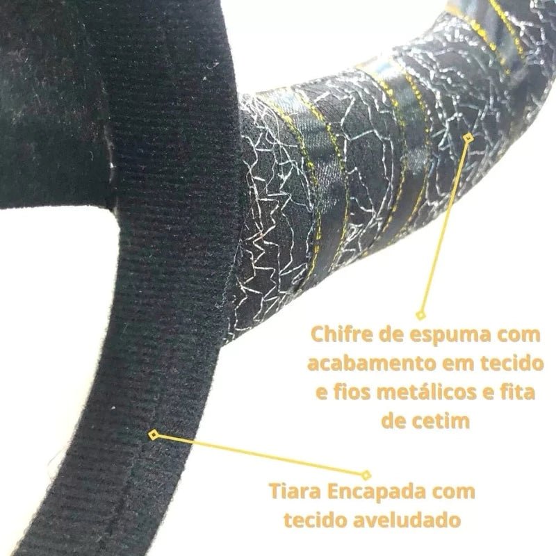 Fantasia Malévola com Chifres Kit 3 Peças Adulto Preto com Arco, Capa e Asas para Carnaval - Innovare