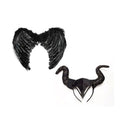 Fantasia Malévola com Chifres Kit 3 Peças Adulto Preto com Arco, Capa e Asas para Carnaval - Innovare