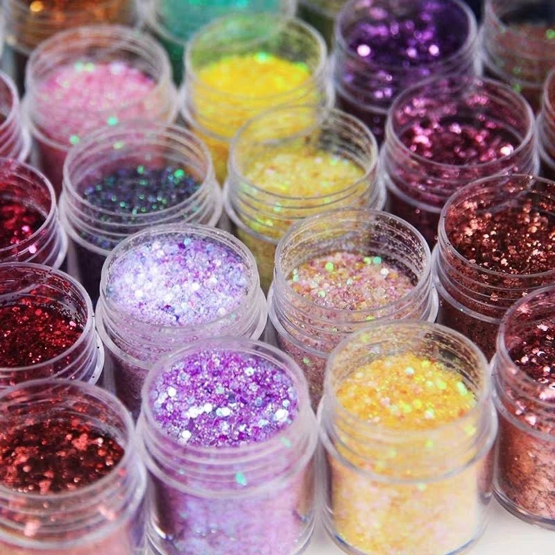 Kit 12 Potes de Glitter Flocado Grande Profissional Furta - Cor para Unhas, Maquiagem e Artes - Innovare