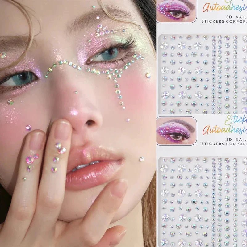 Kit 2 Cartelas de Adesivo de Rosto com Pedras Glitter Furta - Cor para Maquiagem Carnaval e Performance - Innovare