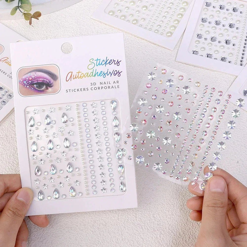 Kit 2 Cartelas de Adesivo de Rosto com Pedras Glitter Furta - Cor para Maquiagem Carnaval e Performance - Innovare