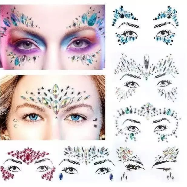 Kit de Adesivos Faciais com Strass e Cristais Autoadesivos para Maquiagem Carnaval e Festas - Innovare
