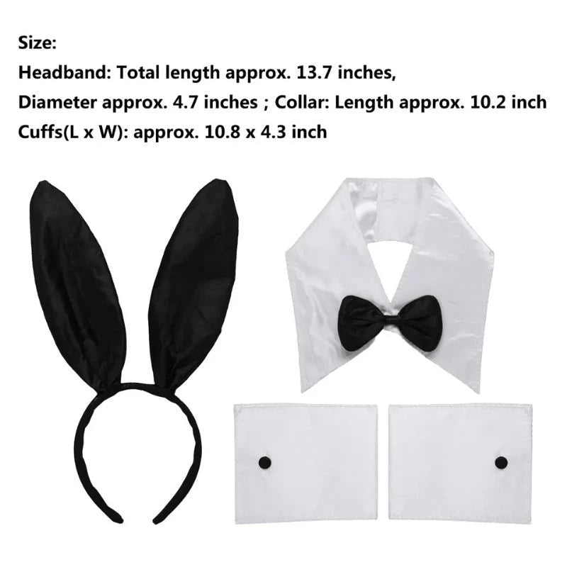 Kit Fantasia Coelho Playboy Adulto com Tiara, Gravata e Punhos para Carnaval e Festas - Innovare