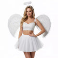Kit Fantasia de Anjinho Luxo Carnaval com Asa, Saia de Tule e Auréola Branco ou Preto - Innovare