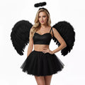 Kit Fantasia de Anjinho Luxo Carnaval com Asa, Saia de Tule e Auréola Branco ou Preto - Innovare