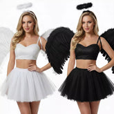 Kit Fantasia de Anjinho Luxo Carnaval com Asa, Saia de Tule e Auréola Branco ou Preto - Innovare