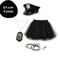Kit Fantasia Policial Feminina 4 Peças – Saia de Tule Preta, Chapéu, Algemas e Distintivo - Innovare