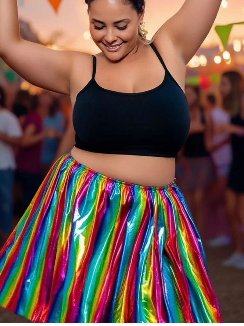 Saia Carnaval Plus Size Metalizada Colorida 46 ao 52 Brilhosa para Bloquinho, Fantasia e Festa - Innovare