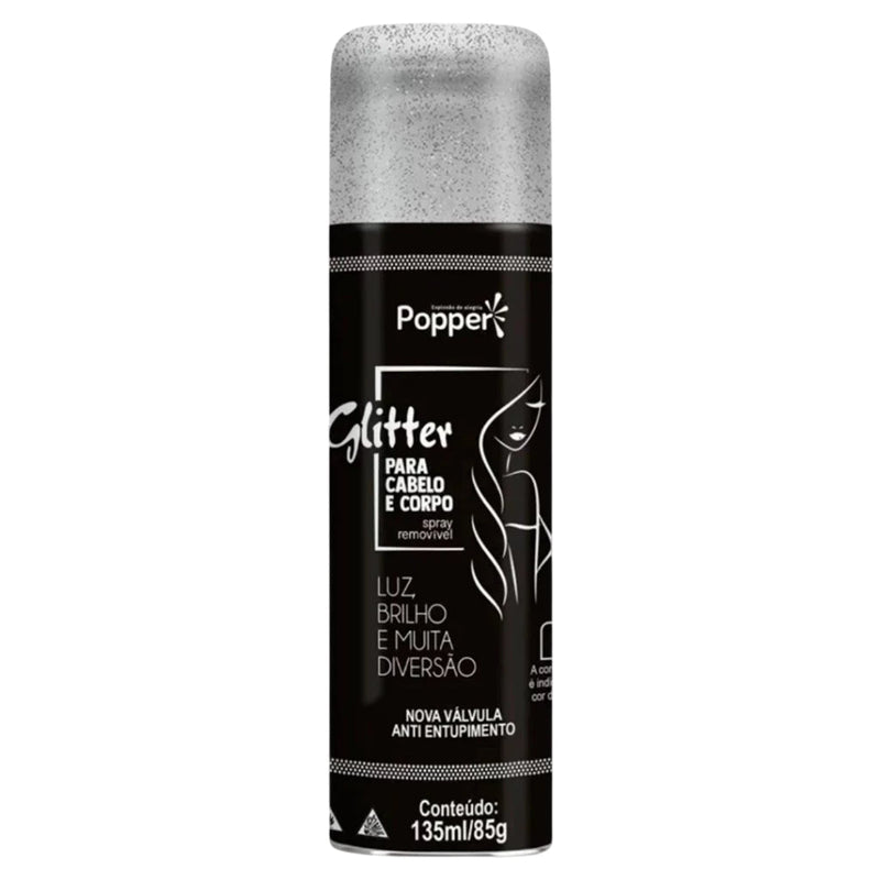 Spray de Glitter para Cabelo e Corpo Popper Dourado e Prateado Removível para Carnaval e Festas - Innovare