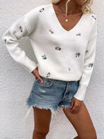 Suéter Casual Gola V Cerise - Vista Ladies