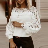 Suéter Feminino Casual Detalhes em Renda Olivina - Vista Ladies