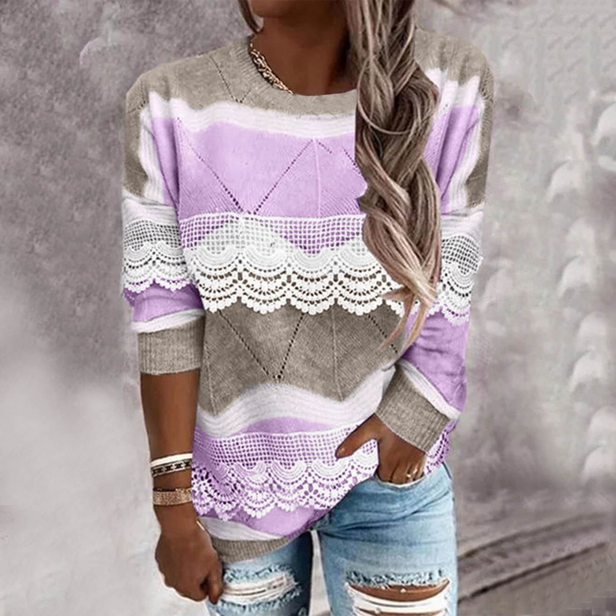 Suéter Feminino com Detalhes em Renda Epidoto - Vista Ladies