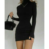 Vestido Cacharrel Gola Alta Manga Longa de Inverno Preto Curto Frio - Innovare