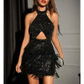 Vestido Curto Festa Brilho Paetês Lantejoulas Franjas Formatura Premium Moda Blogueira Sensual - Innovare