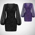 Vestido Curto Manga Comprida Brilho Glitter Sensual Elegante Tendência Moda Blogueira D025 - Innovare
