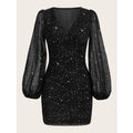 Vestido Curto Manga Comprida Brilho Glitter Sensual Elegante Tendência Moda Blogueira D025 - Innovare