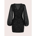 Vestido Curto Manga Comprida Brilho Glitter Sensual Elegante Tendência Moda Blogueira D025 - Innovare