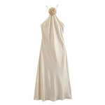 Vestido de festa midi cetim flor – Renata - Ziora