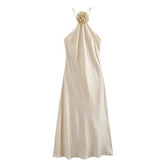 Vestido de festa midi cetim flor – Renata - Ziora