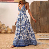 Vestido floral havaiano longo com alças – Camila - Ziora