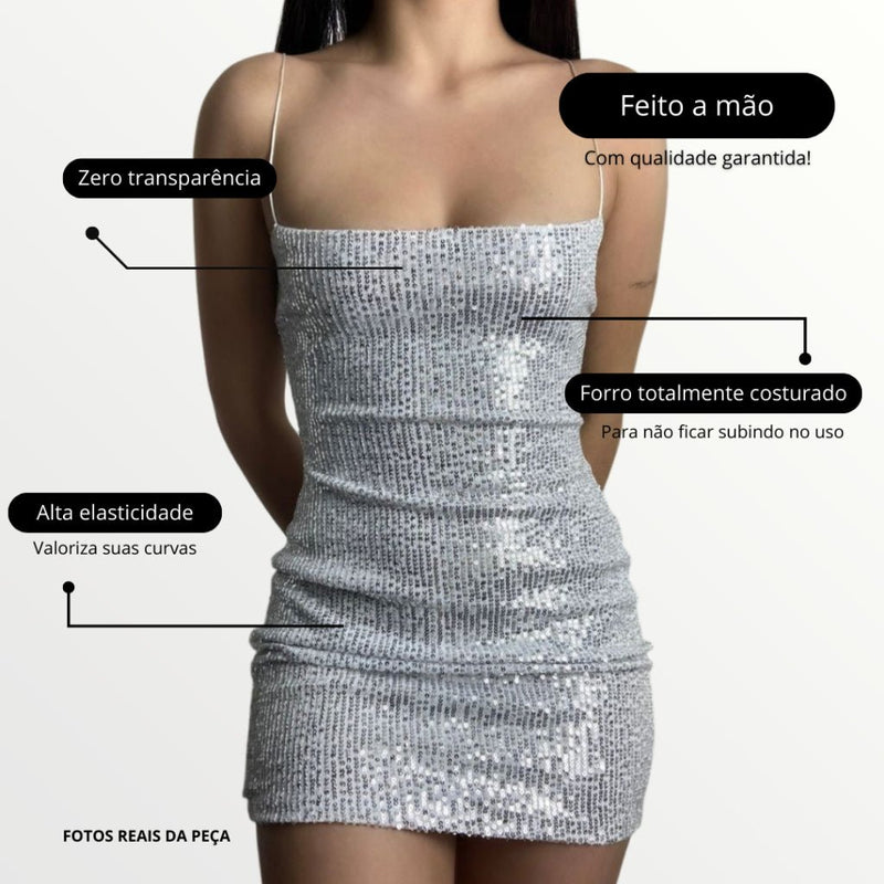 Vestido Lilian | Brilhoso Paetê Tubinho Com Alça Fina - Festa - Innovare