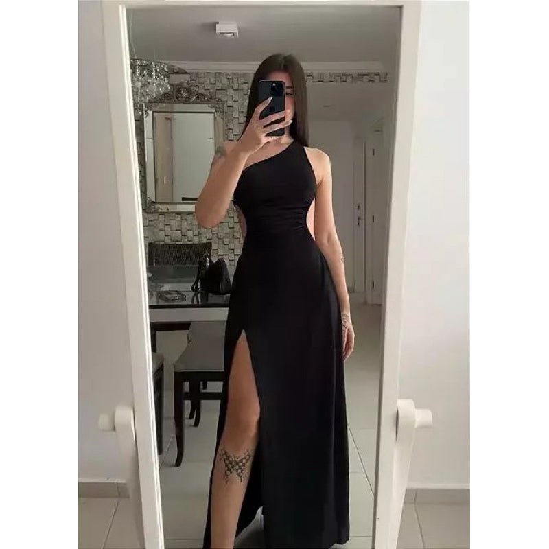 Vestido longo de uma alça Fenda na perna tendência para casamento, formatura e festas - Innovare