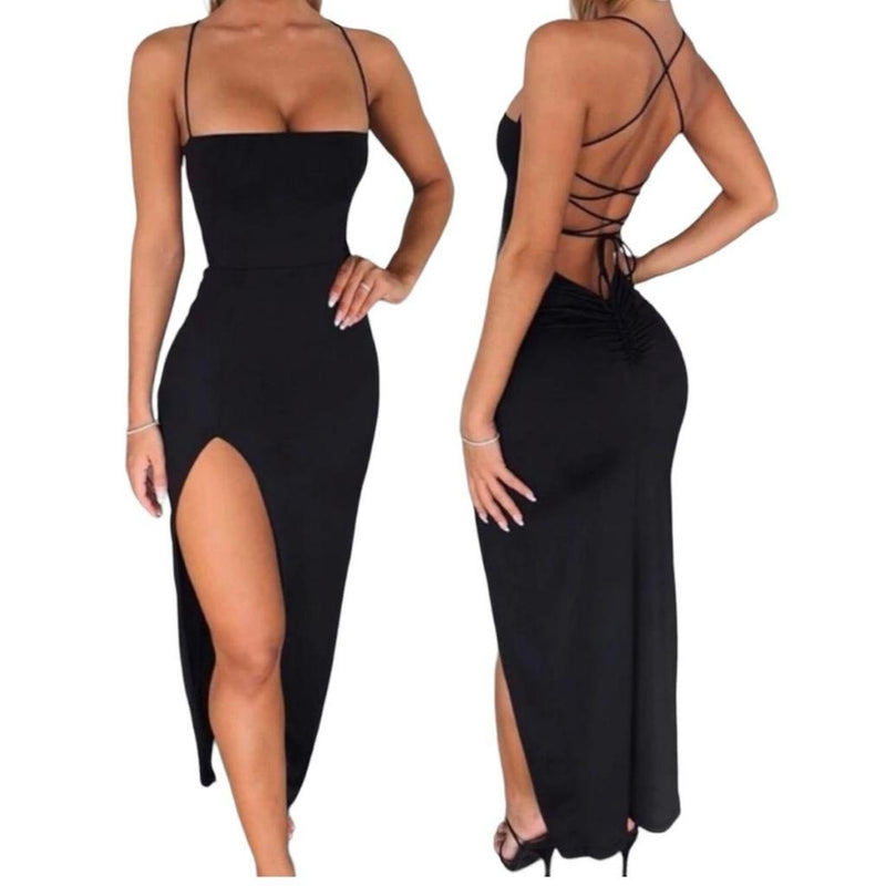 Vestido Longo Suplex Fenda na frente Empina Detalhe no Bumbum Festa Alca Trançado nas costa - Innovare