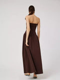 Vestido Longo Tomara que Caia Detalhe Franzido Marrom Chocolate Hellen - Ziora