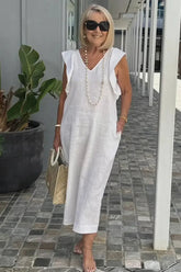 Vestido Midi de Linho Zorane - Ziora