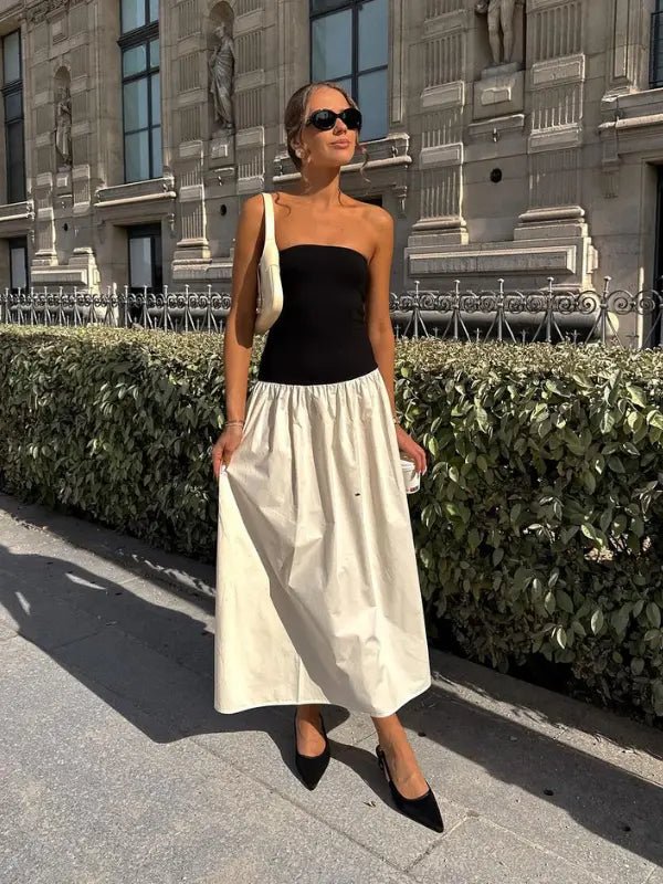 Vestido Midi Tomara que Caia Preto e Branco Elis - Ziora