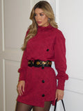 Vestido Mini Feminino Tricot Gola Alta Manga Longa Colado Elegante Inverno - Innovare