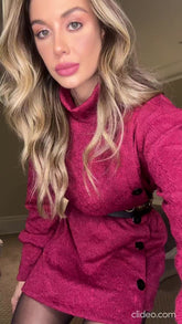 Vestido Mini Feminino Tricot Gola Alta Manga Longa Colado Elegante Inverno - Innovare