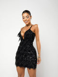 VESTIDO PAETE COM FRANJA DECOTE V COM FERRINHO OU TULE BRILHANTE CARNAVAL E FESTA - Innovare