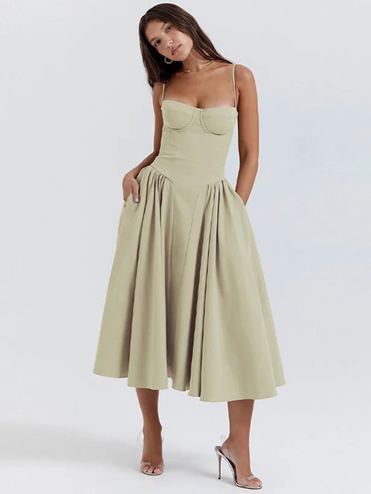 Vestido Sexy Pleated Hem Sling – Mariana - Ziora