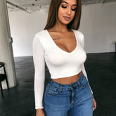 Cropped Branco Manga Longa com Decote - Loja Fact