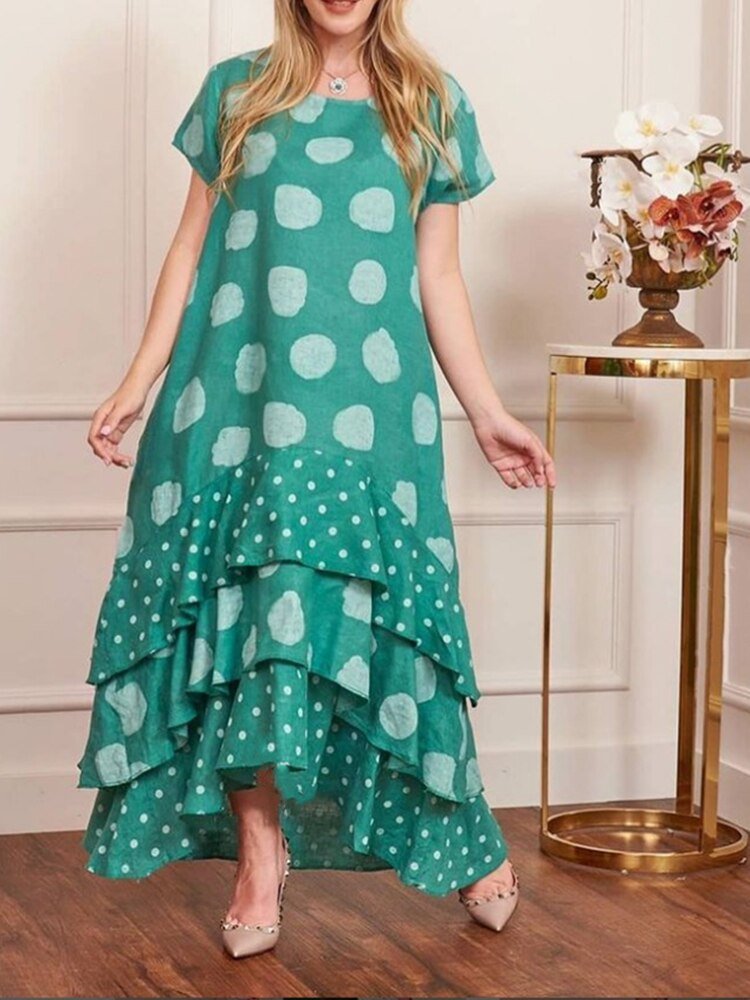 Vestido Longo com Babados Marbres - Loja Fact