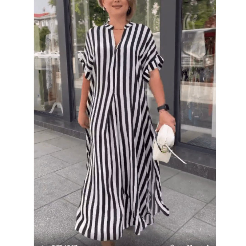 Vestido Longo Listrado Raye - Loja Fact